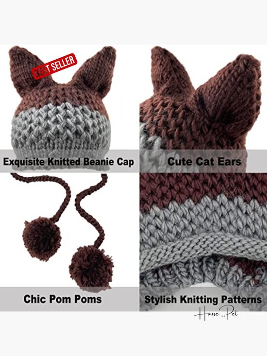 Cat Ear Beanie with Ear Flap Pompom Cute Fox Ears Hat Y2K Gothic Knit Beanie main image 7